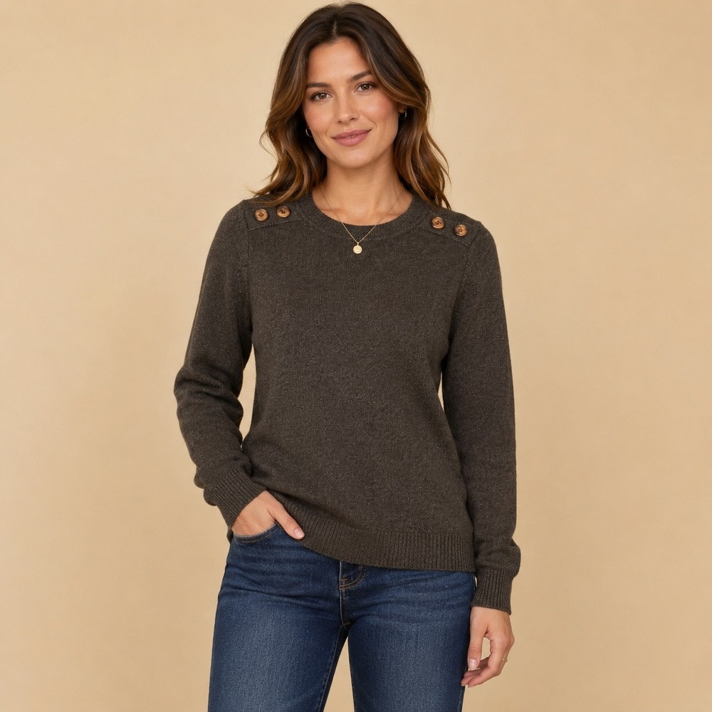 Pink Clover Women Gray Button Shoulder Long Sleeve Sweater 52305ST Size S
